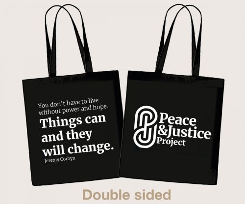 Peace & Justice Corbyn quote / P&J symbol tote bag